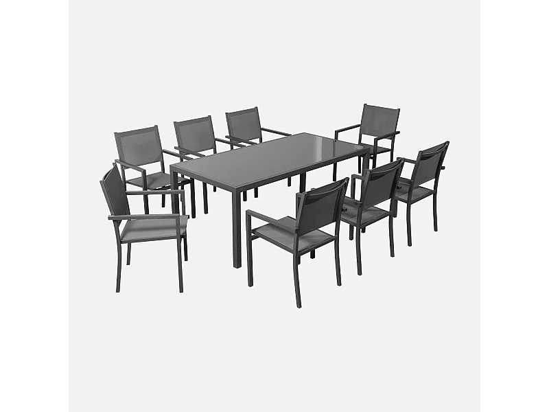 Mesa de jardín de aluminio, 8 sillas de textileno antracita