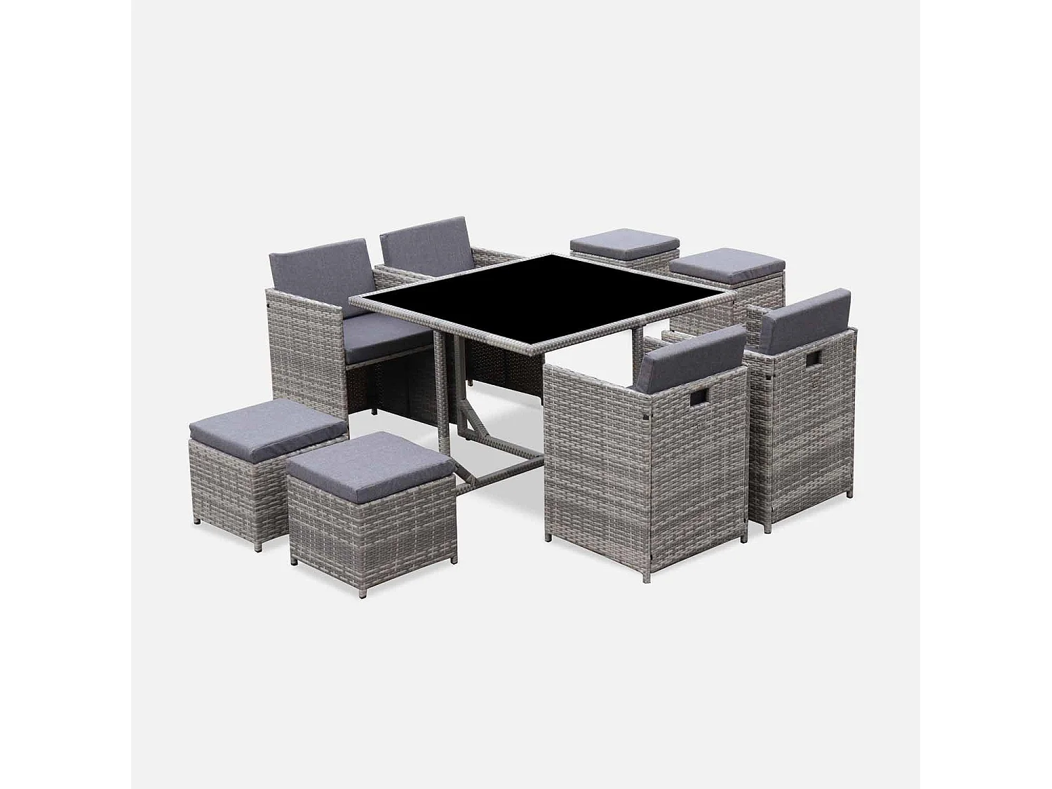 Conjunto mesa de jardín de resina, 8 plazas varios tonos de grises