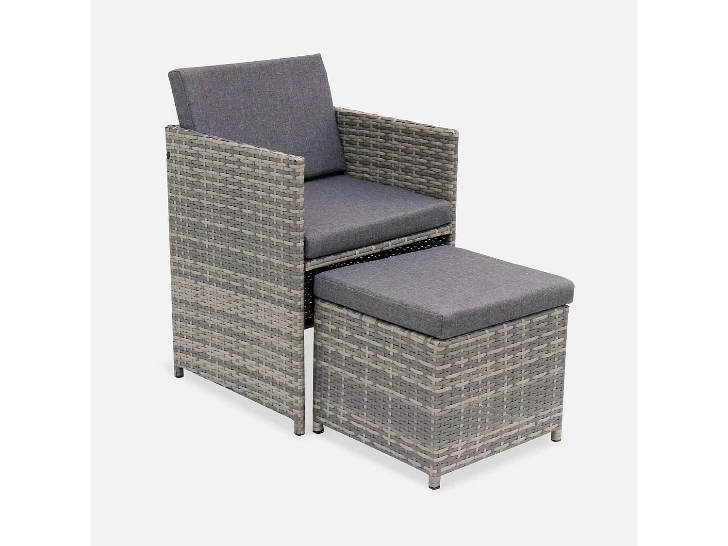 Conjunto mesa de jardín de resina, 8 plazas varios tonos de grises