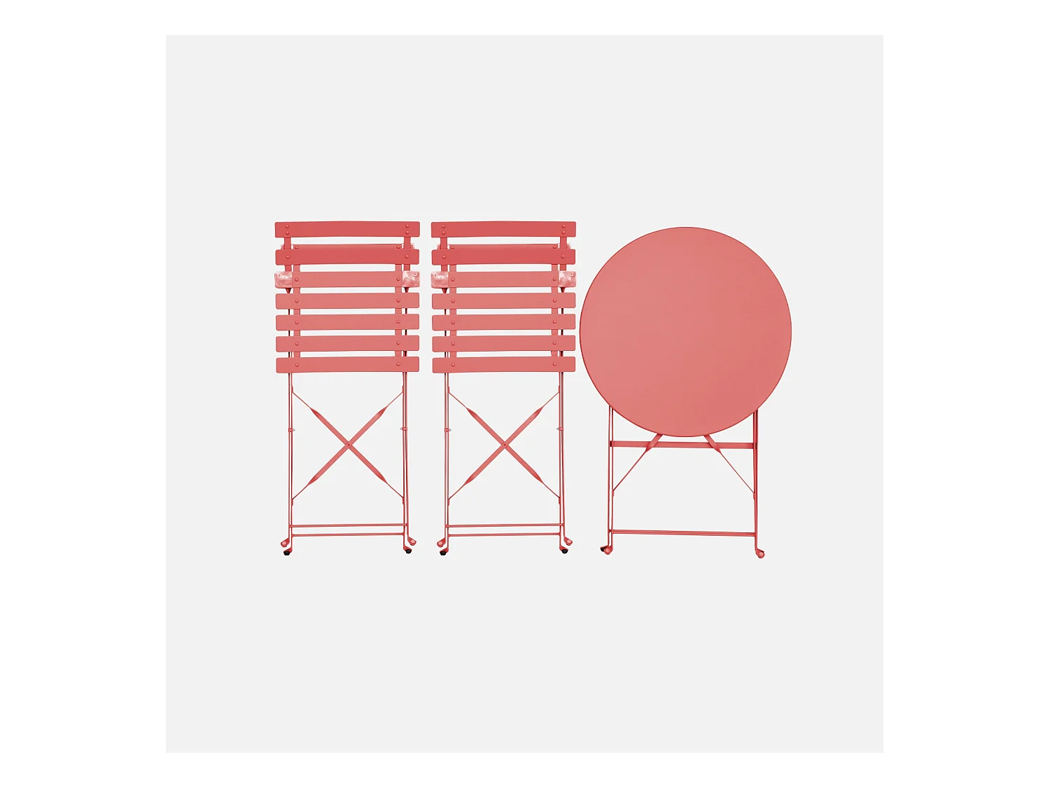 Mesa de jardín bistró plegable metal + 2 asientos terracotta