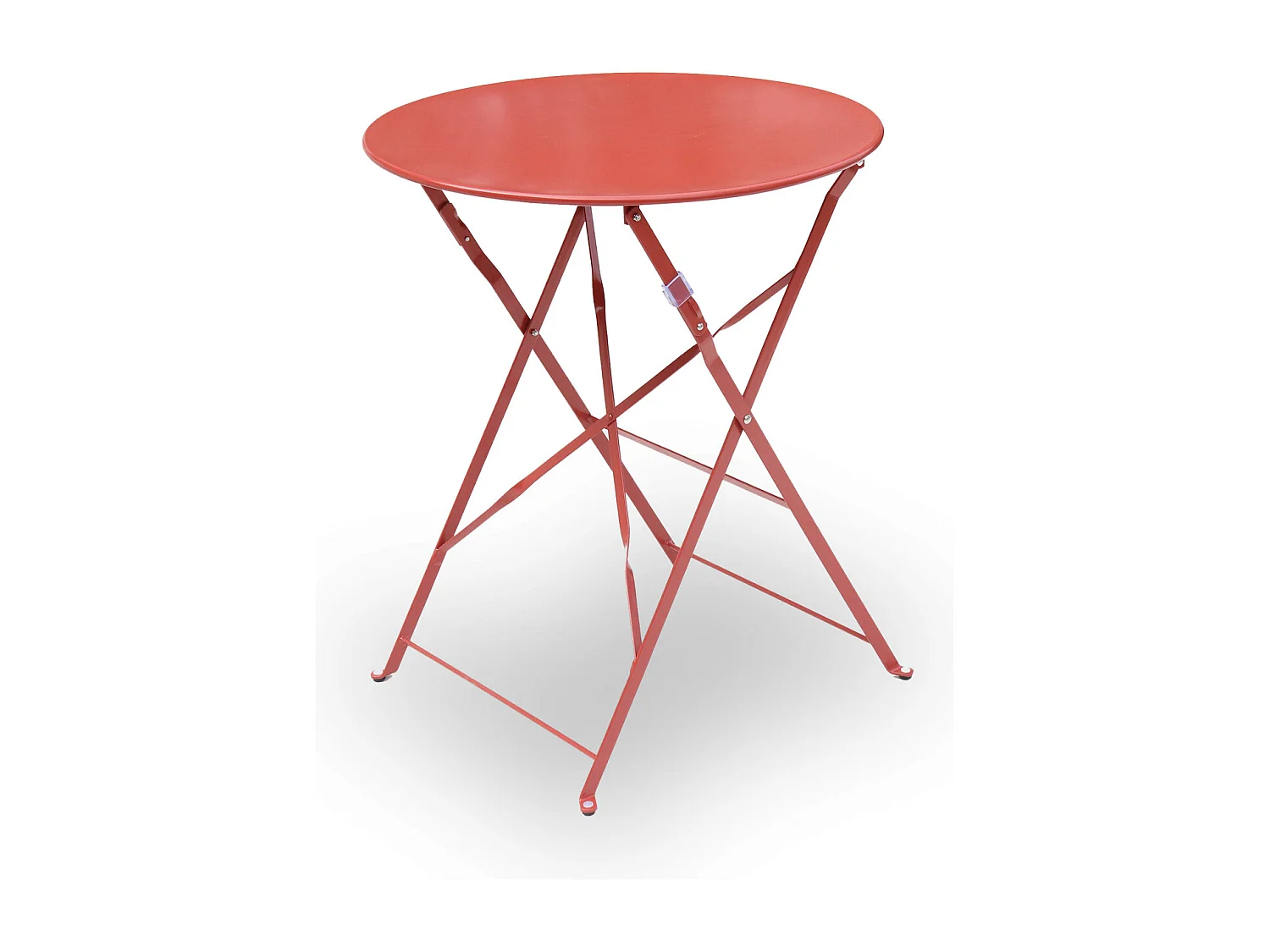 Table de jardin bistrot pliante métal + 2 assises terracotta Ø60 x 70cm. acier thermolaqué