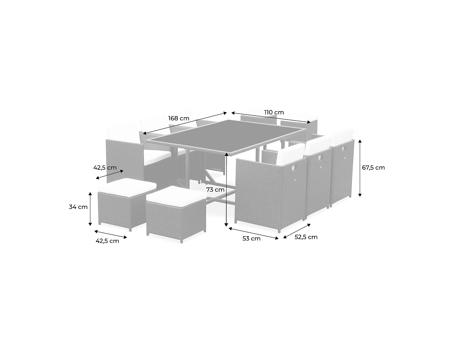 Set tavolo da giardino in resina intrecciata con 6-10 posti, beige