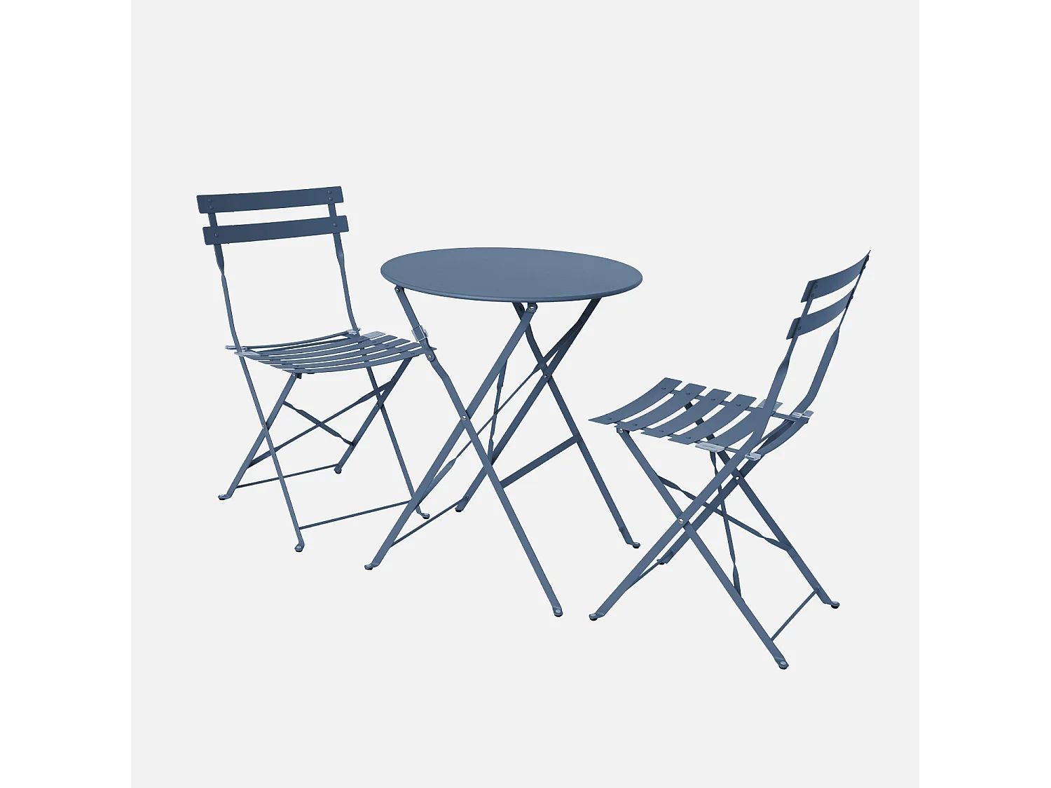Set mesa de jardín bistró plegable de acero con 2 sillas,  ø60cm azul