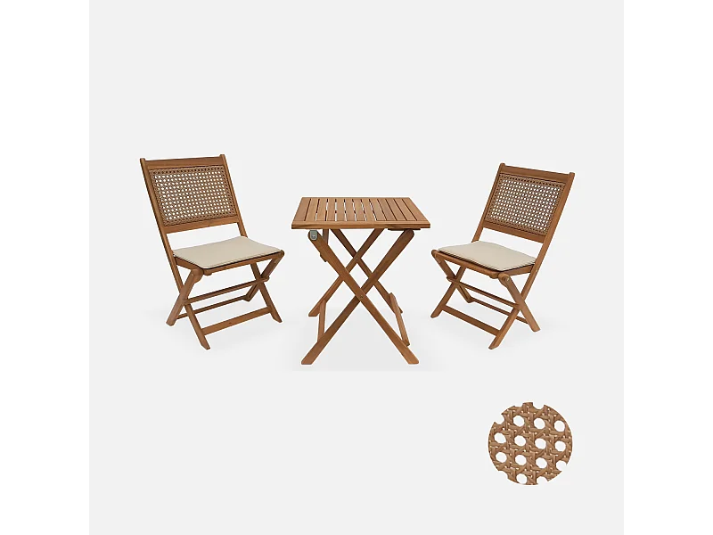 Set tavolo da giardino bistrot in legno con 2 sedie