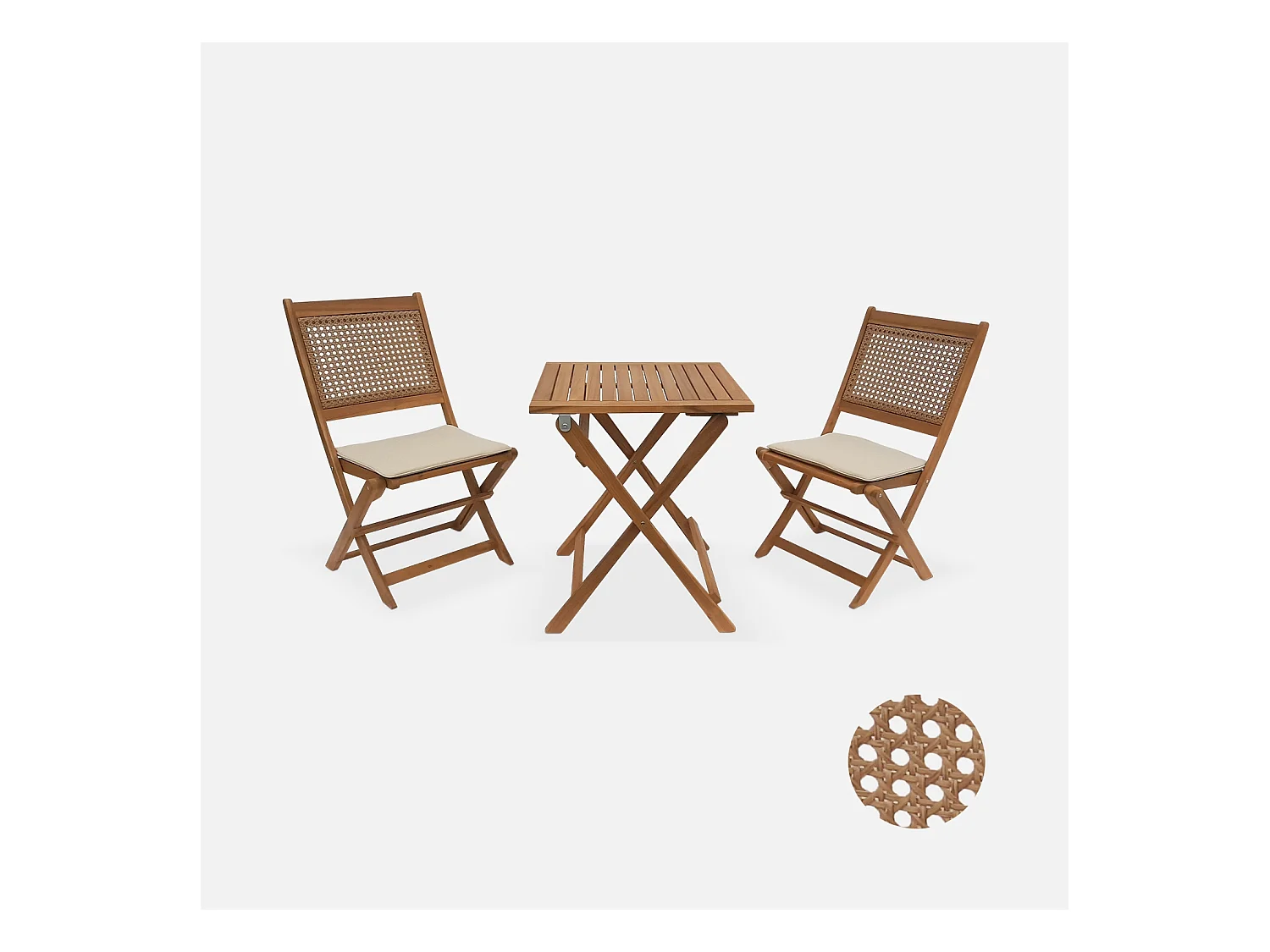 Set tavolo da giardino bistrot in legno con 2 sedie