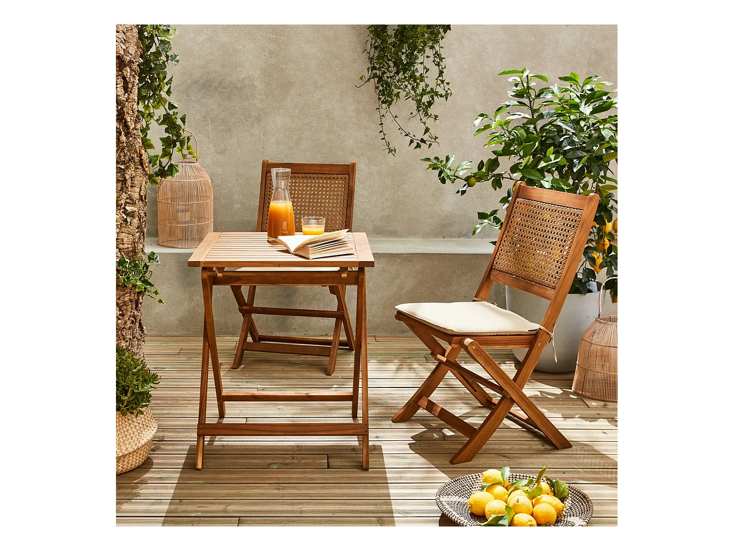 Set tavolo da giardino bistrot in legno con 2 sedie