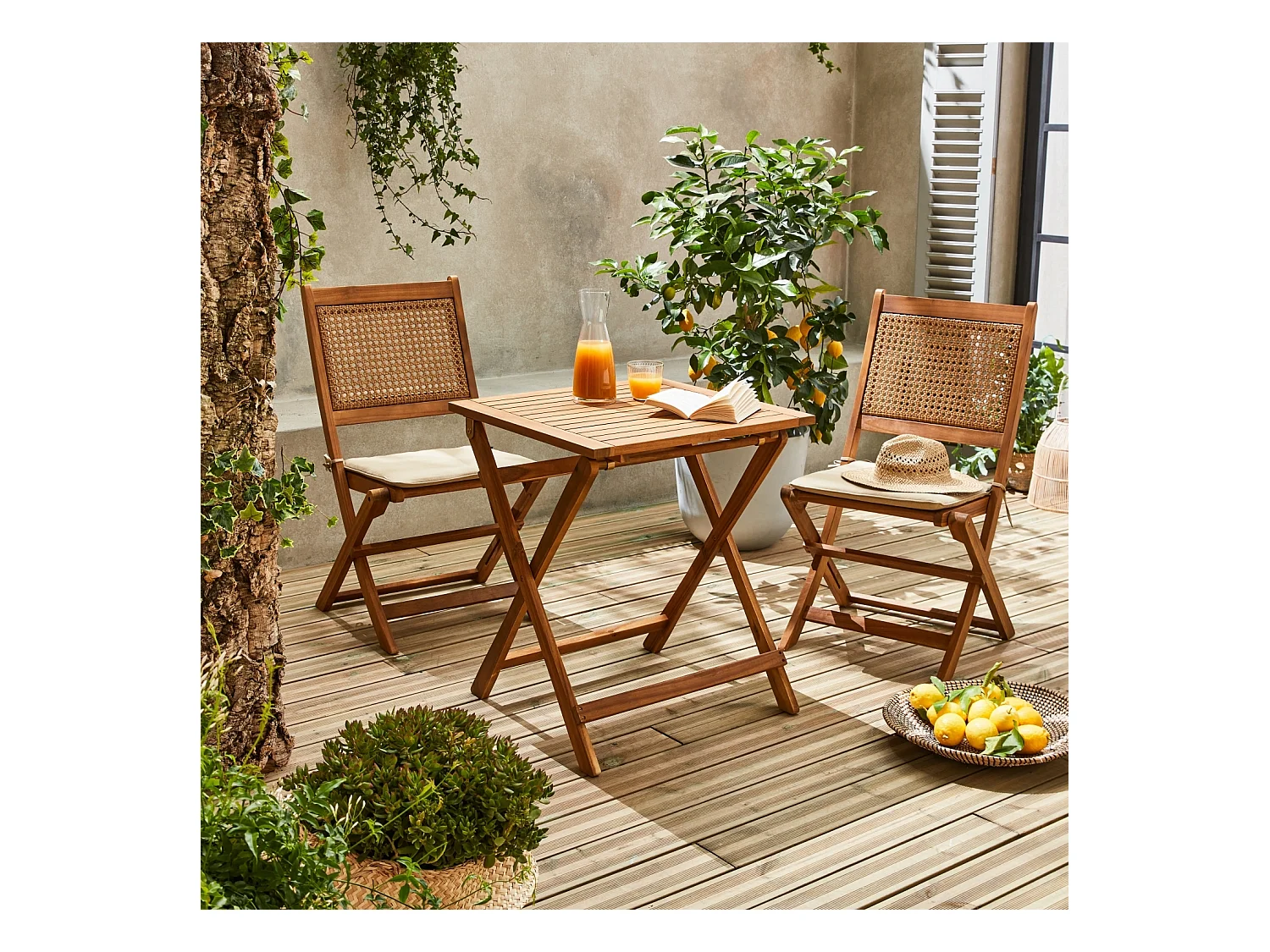 Set tavolo da giardino bistrot in legno con 2 sedie
