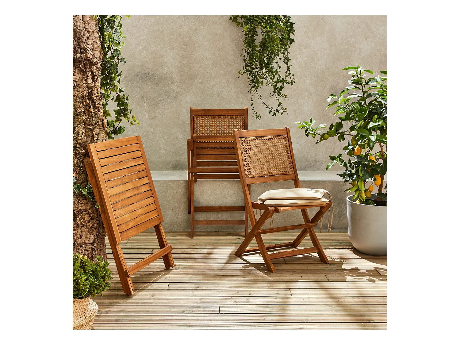 Set tavolo da giardino bistrot in legno con 2 sedie