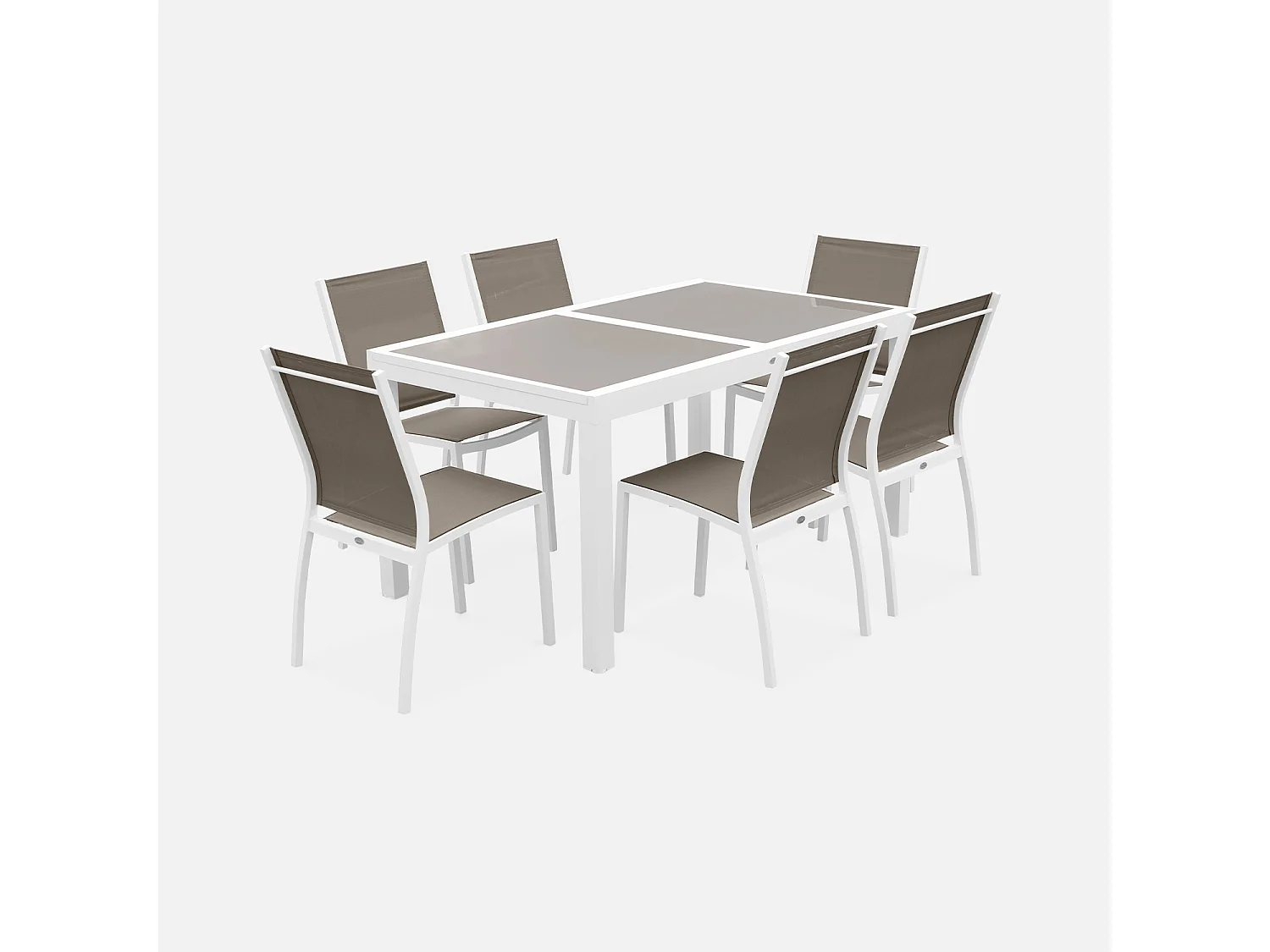 Mesa de jardín extensible de aluminio con 6 sillas blanco