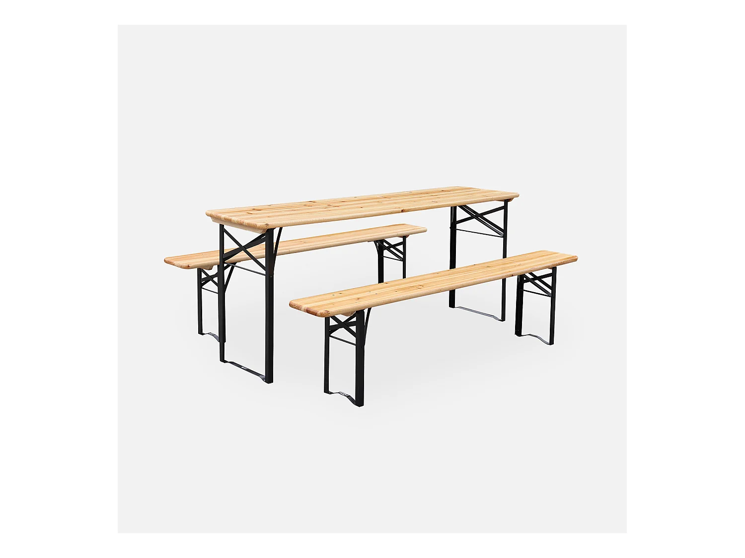 Table de jardin pliante bois de sapin + 2 bancs BAYONNE – Esprit brasserie. pliable. 6 personnes