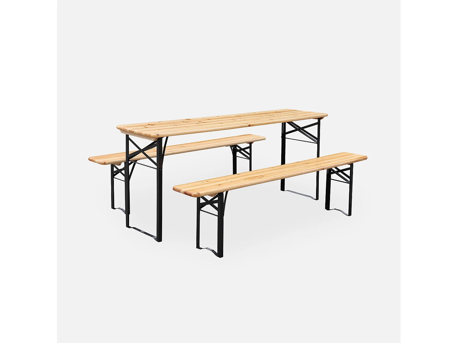 Table de jardin pliante bois de sapin + 2 bancs BAYONNE – Esprit brasserie. pliable. 6 personnes