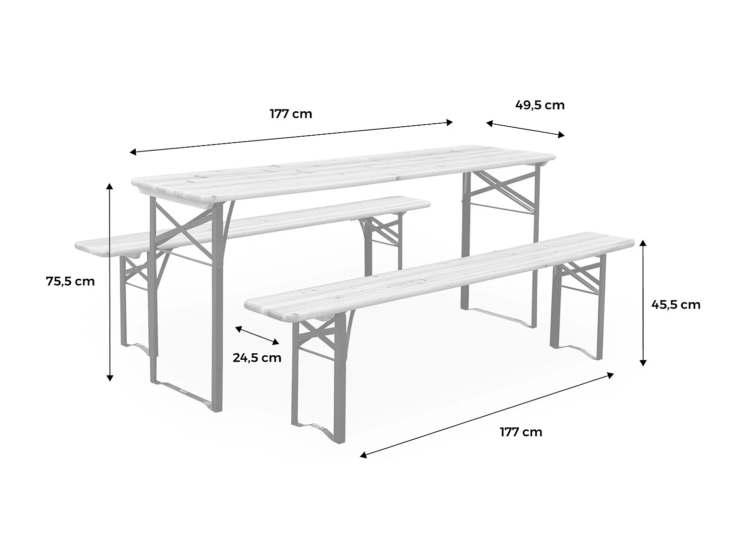 Table de jardin pliante bois de sapin + 2 bancs BAYONNE – Esprit brasserie. pliable. 6 personnes