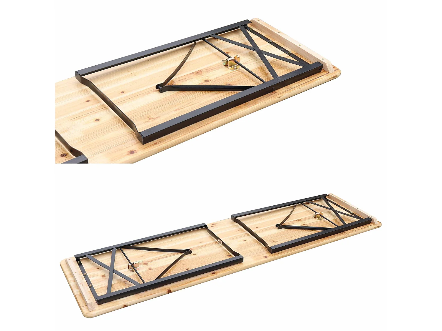 Set tavolo pieghevole per eventi con 2 panche in legno Marrone naturale - 177x49.5x75.5 cm