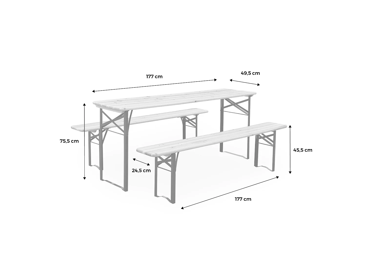Set tavolo pieghevole per eventi con 2 panche in legno Marrone naturale - 177x49.5x75.5 cm