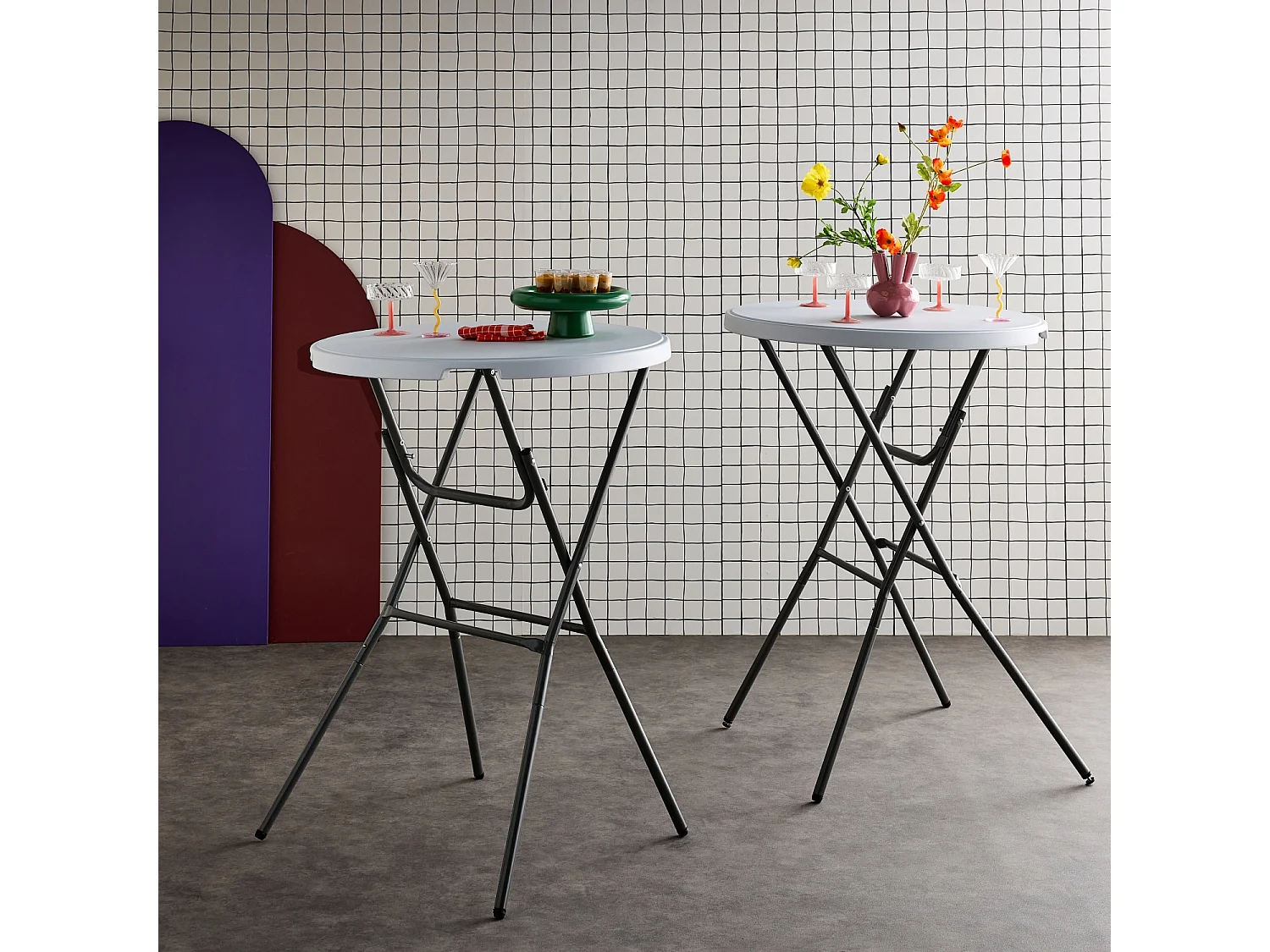 Set di 2 tavoli pieghevoli alti, bianco