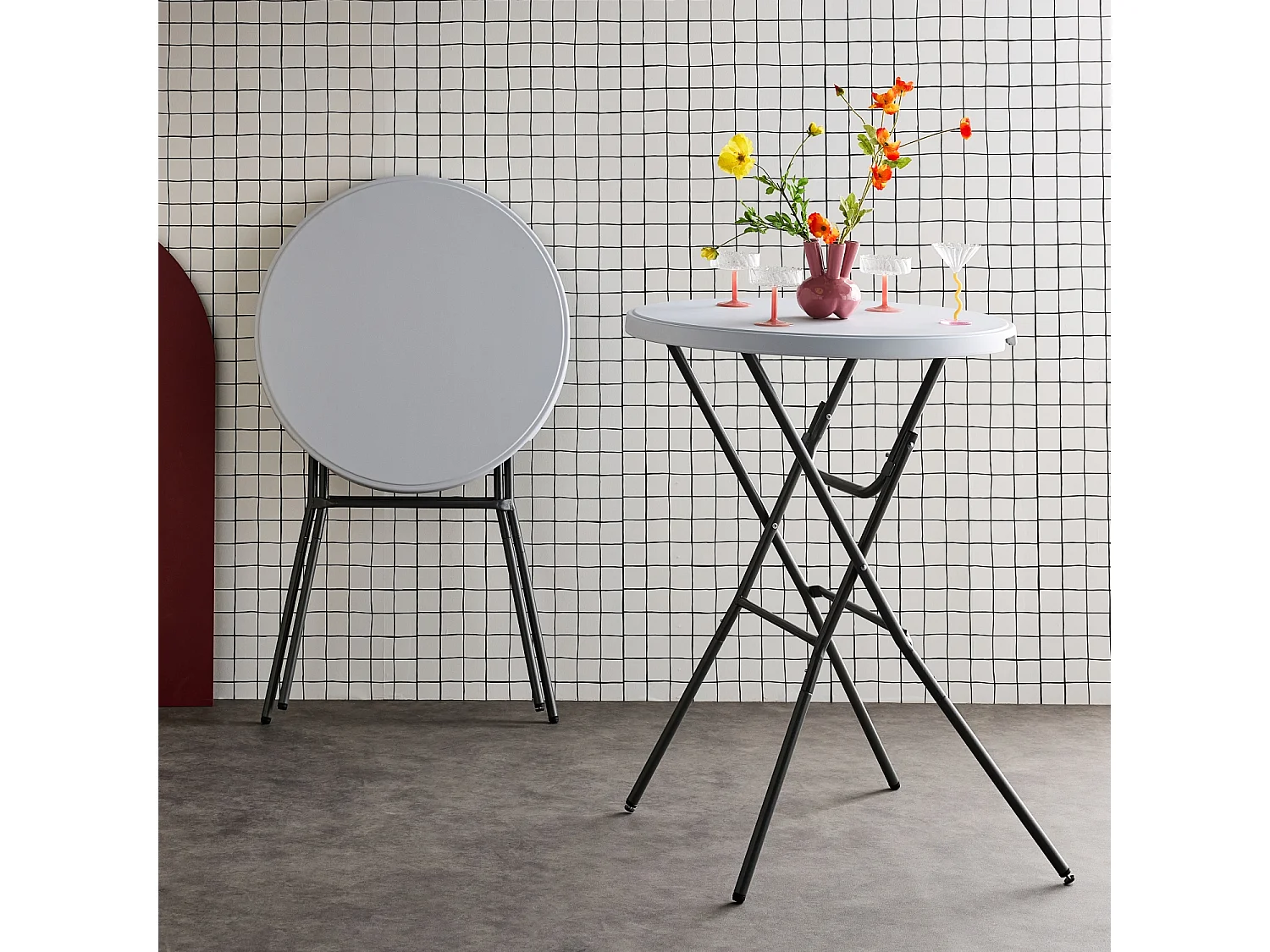 Set di 2 tavoli pieghevoli alti, bianco