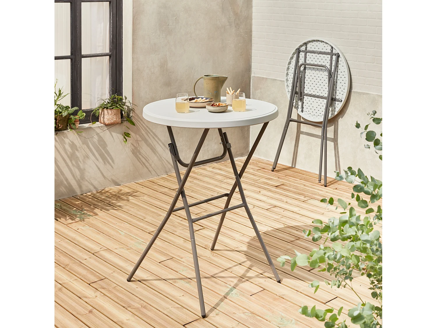 Set di 2 tavoli pieghevoli alti, bianco