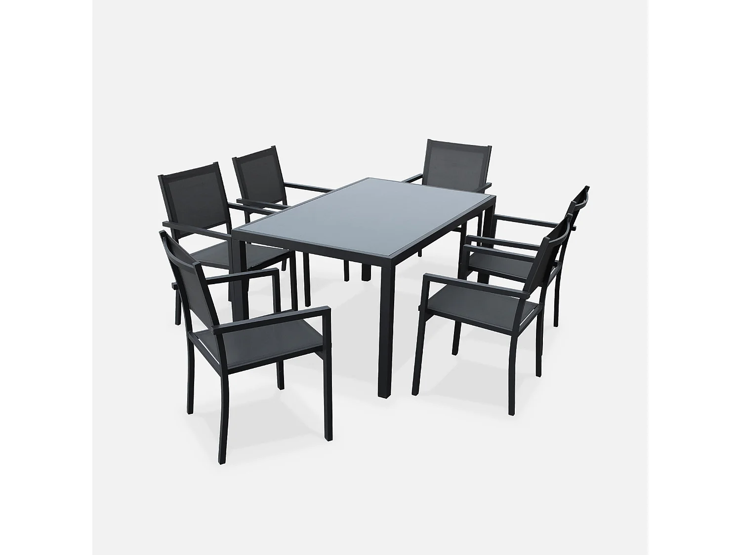 Set tavolo da giardino in alluminio e textilene con 6 sedie, antracite