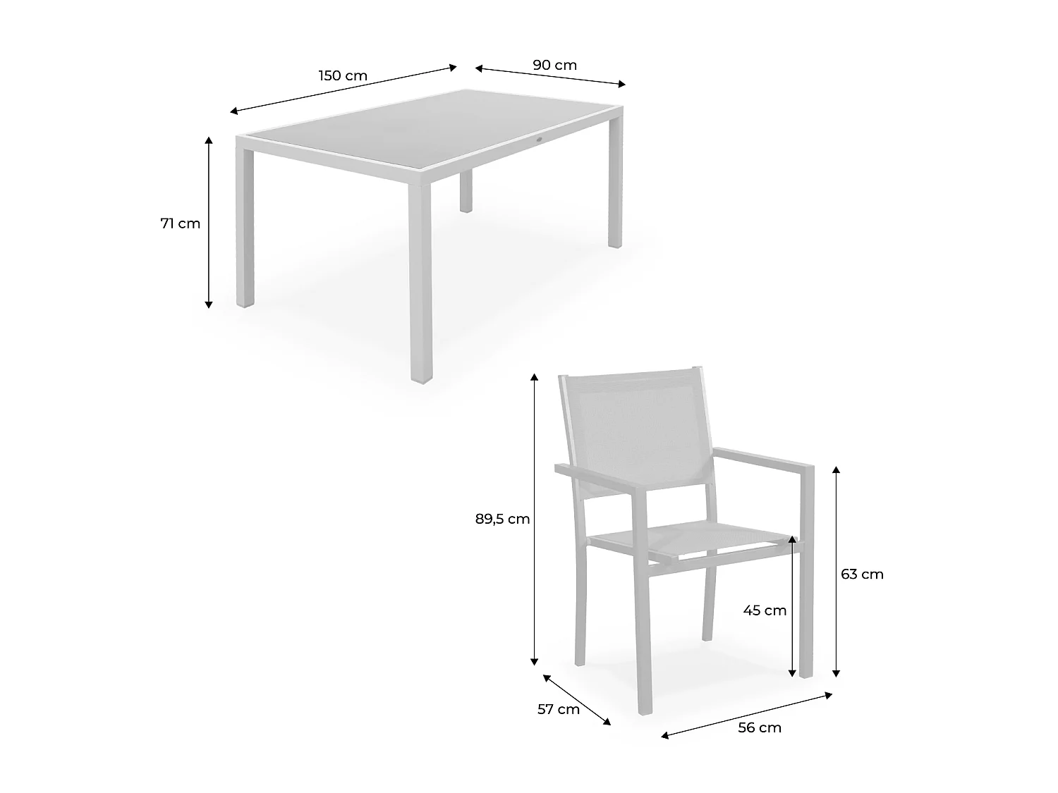 Set tavolo da giardino in alluminio e textilene con 6 sedie, antracite