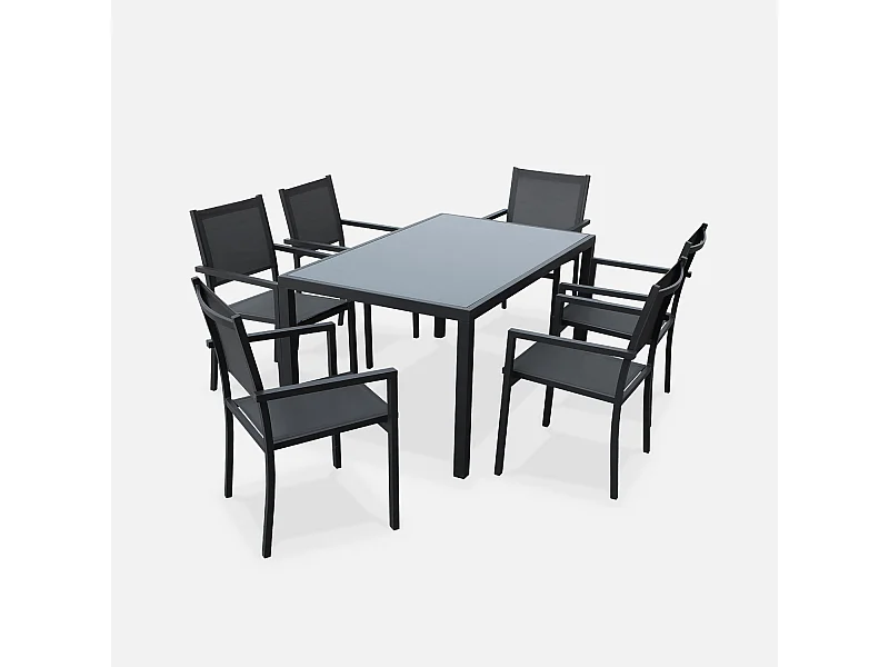 Mesa de jardín de aluminio con 6 sillas de textileno antracita