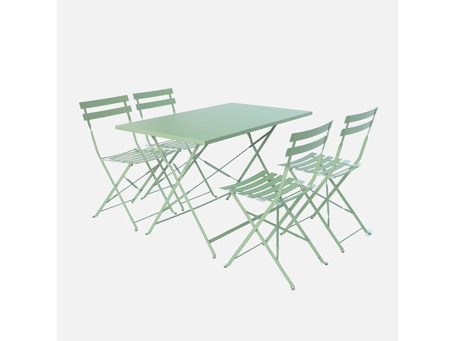 Table de jardin bistrot pliante métal + 4 assises 110 x 70cm. avec quatre chaises pliantes. acier thermolaqué