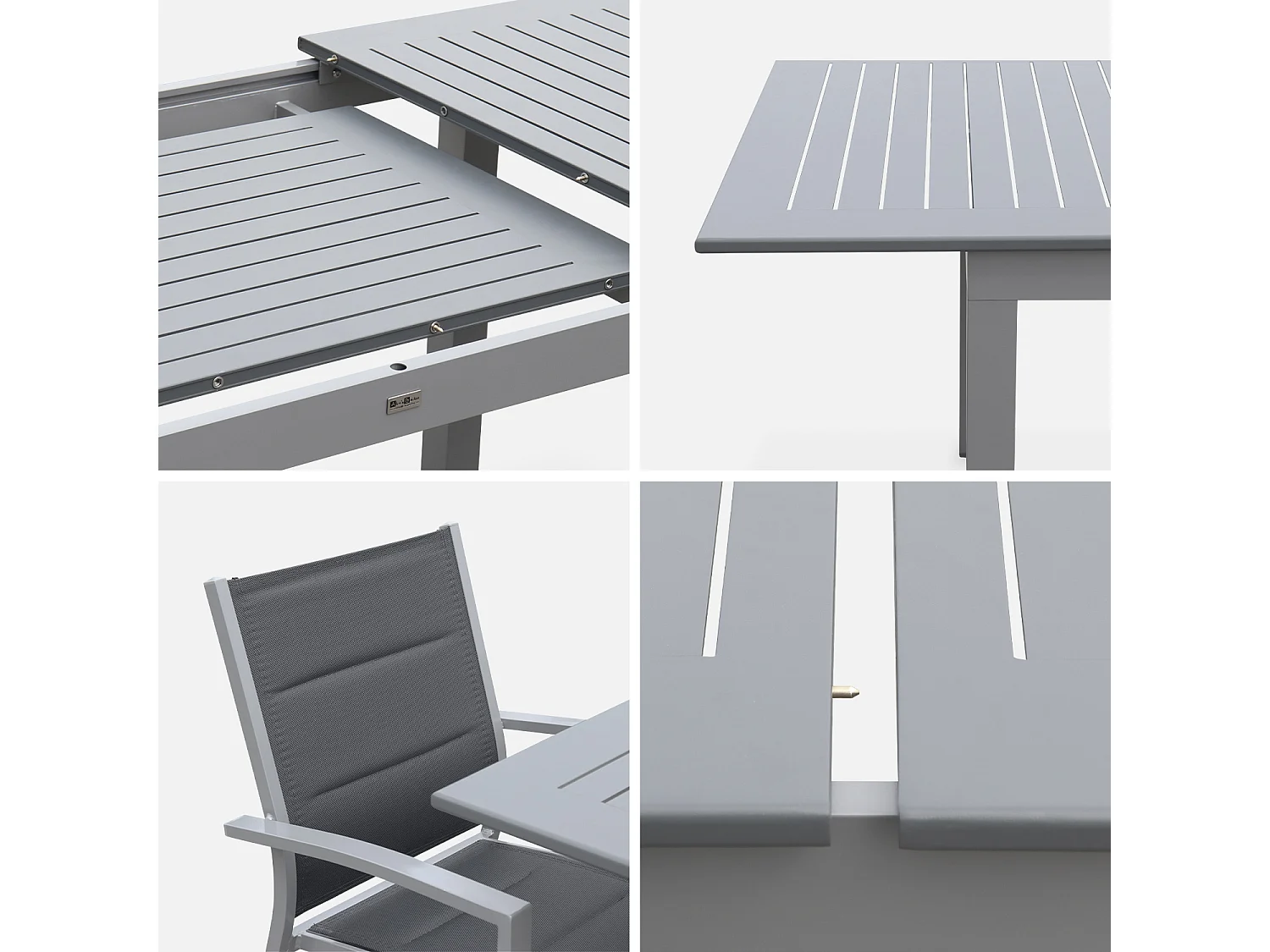 Mesa de jardín extensible de aluminio con 6 sillas gris