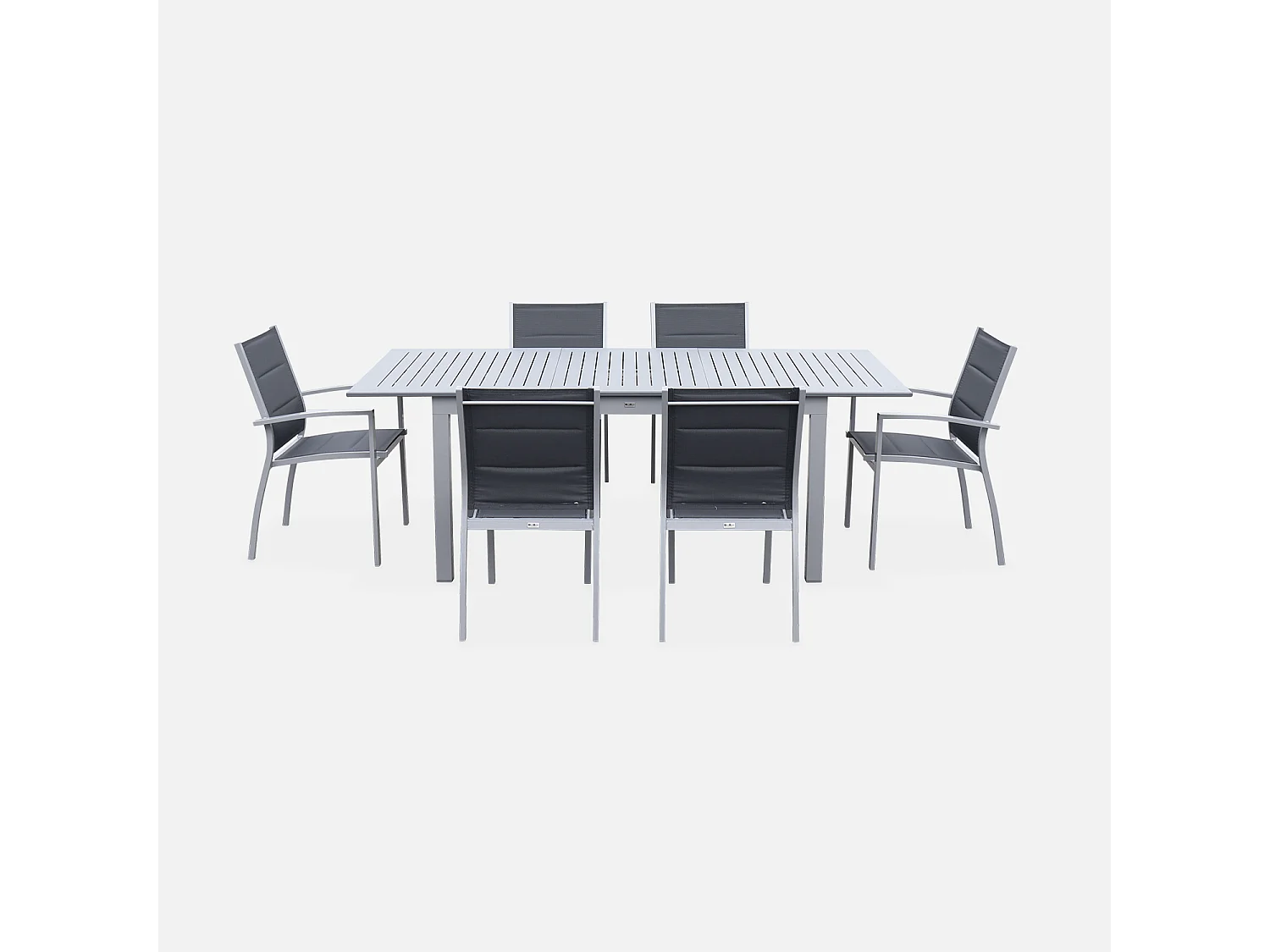 Set tavolo da giardino allungabile in alluminio, 6 posti, grigio