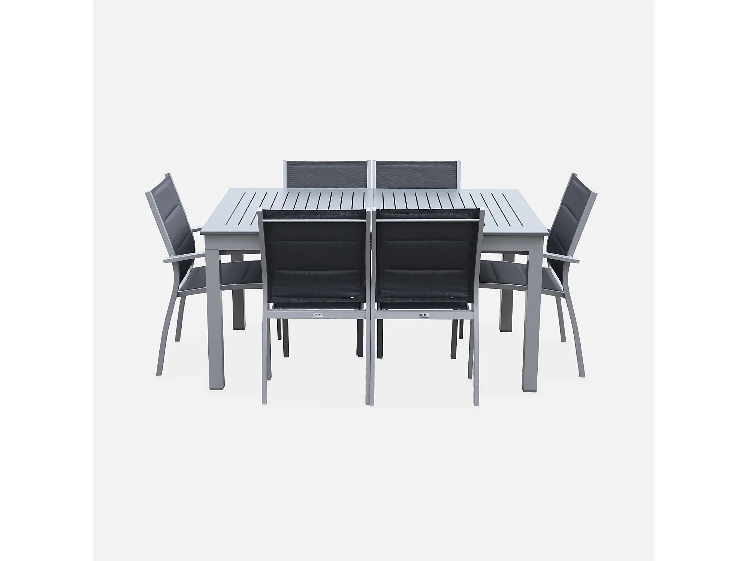 Set tavolo da giardino allungabile in alluminio, 6 posti, grigio