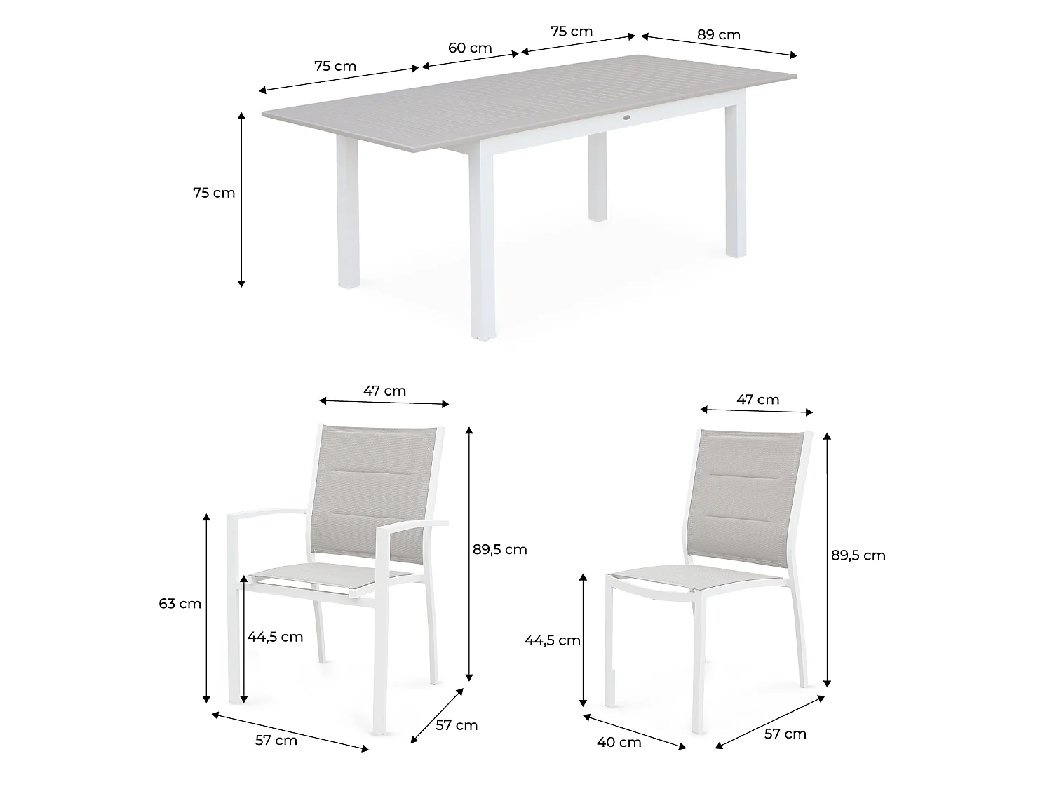 Set tavolo da giardino allungabile in alluminio con 6 sedie Grigio - 210x89x75 cm