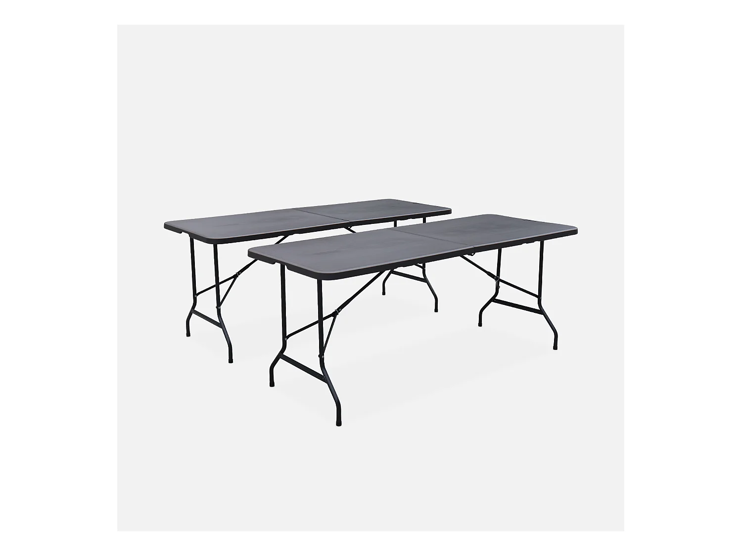 Lot de 2 tables de réception. pliables 180cm. grise foncé. table pliante avec poignée de transport. table de camping