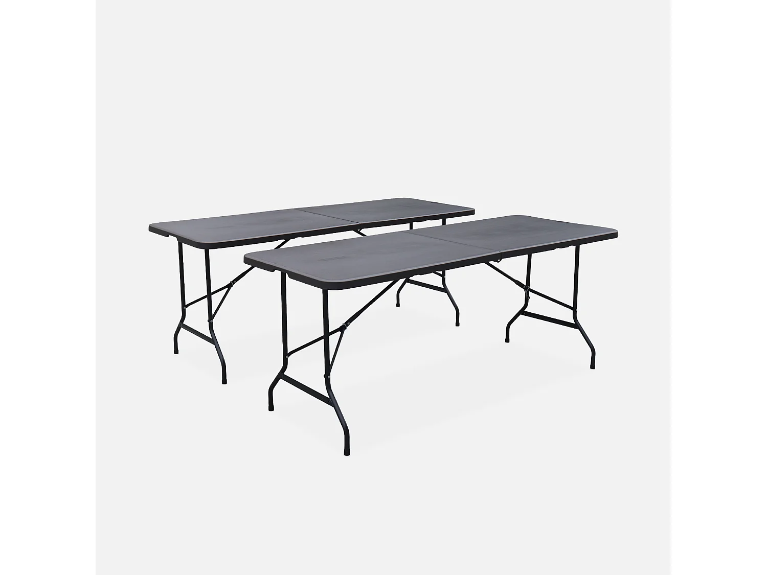Lot de 2 tables de réception. pliables 180cm. grise foncé. table pliante avec poignée de transport. table de camping