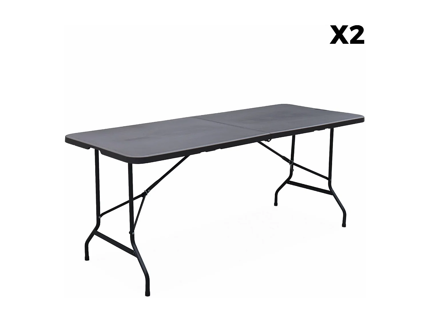 Lot de 2 tables de réception. pliables 180cm. grise foncé. table pliante avec poignée de transport. table de camping