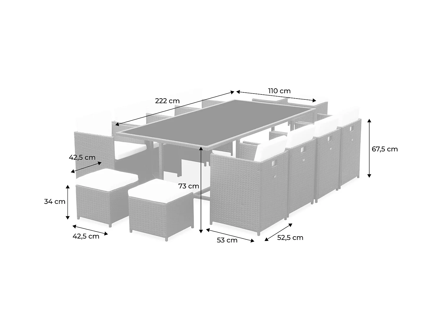 Mesa de jardín de resina con capacidad de 12 plazas varios tonos de