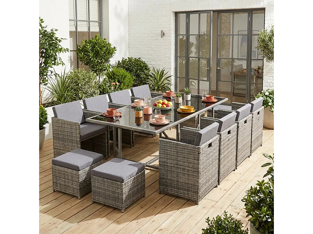 Mesa de jardín de resina con capacidad de 12 plazas varios tonos de