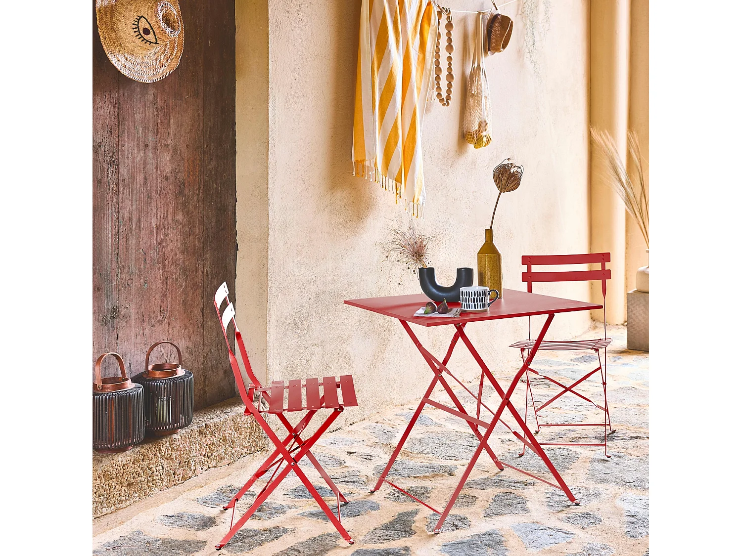 Set tavolo da giardino pieghevole in acciaio con 2 sedie, 70cm,