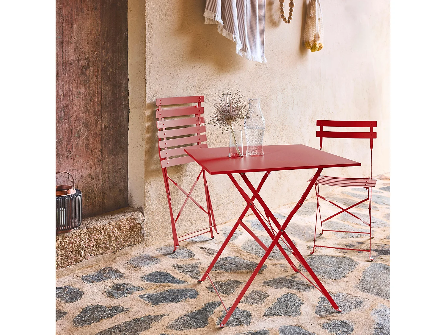 Set tavolo da giardino pieghevole in acciaio con 2 sedie, 70cm,