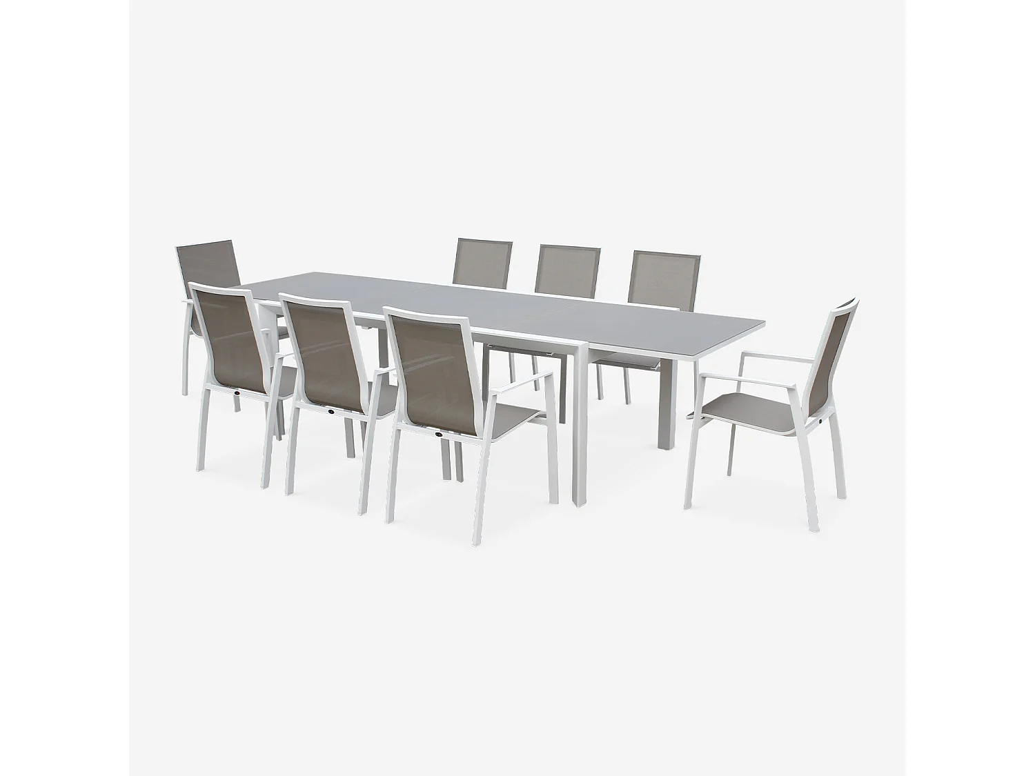 Set tavolo da giardino allungabile in alluminio, 8 sedie, bianco