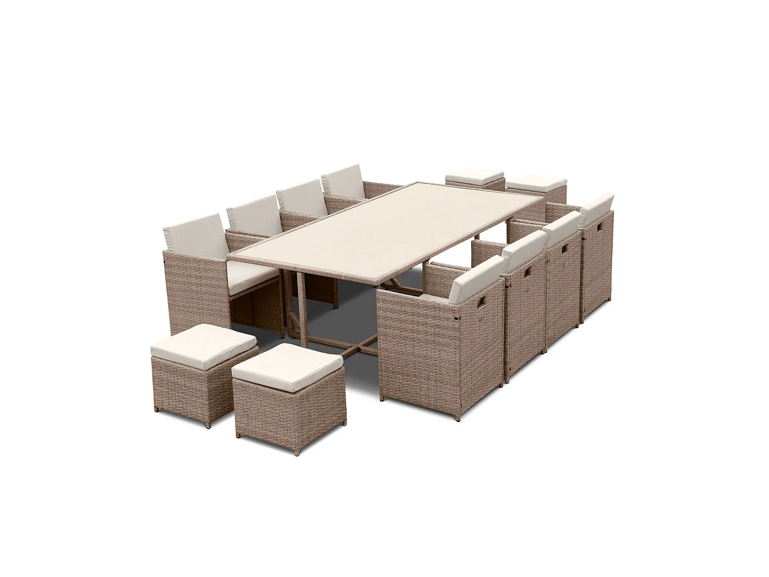 Set tavolo da giardino in resina intrecciata con 8-12 poltrone, beige