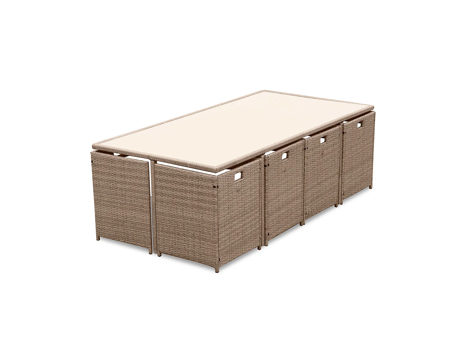 Set tavolo da giardino in resina intrecciata con 8-12 poltrone, beige