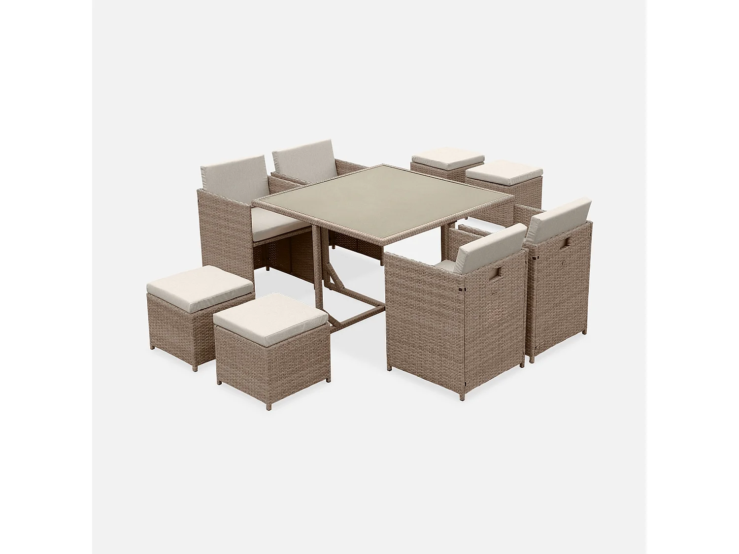 Conjunto mesa de jardín de resina, 8 plazas beige