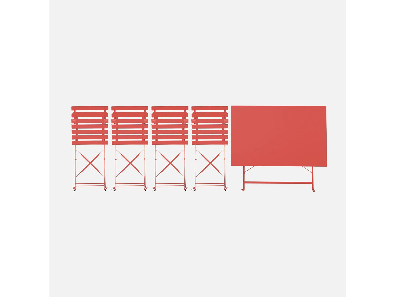 Table de jardin bistrot pliante métal + 4 assises 110 x 70cm. avec quatre chaises pliantes. acier thermolaqué