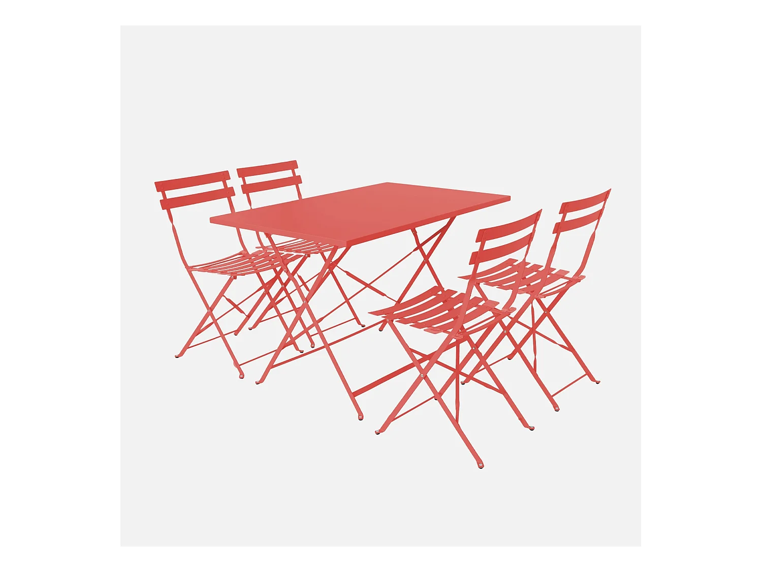 Table de jardin bistrot pliante métal + 4 assises 110 x 70cm. avec quatre chaises pliantes. acier thermolaqué