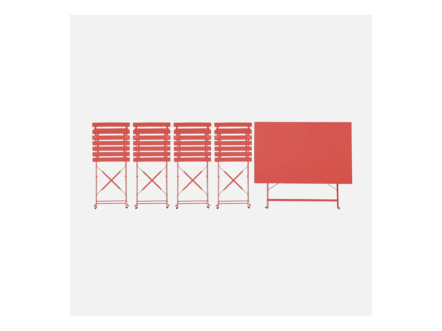 Table de jardin bistrot pliante métal + 4 assises 110 x 70cm. avec quatre chaises pliantes. acier thermolaqué