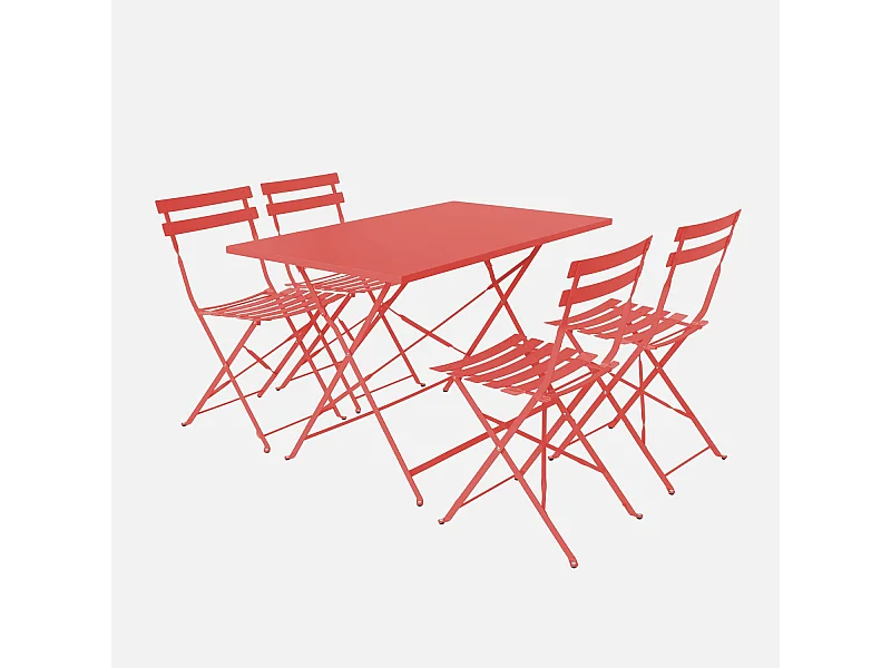 Table de jardin bistrot pliante métal + 4 assises 110 x 70cm. avec quatre chaises pliantes. acier thermolaqué