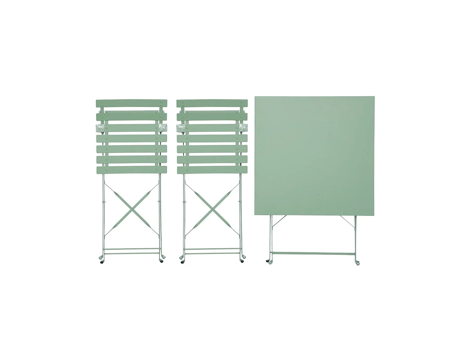 Set tavolo da giardino pieghevole in acciaio con 2 sedie, 70cm Verde grigio - 70x70x71 cm