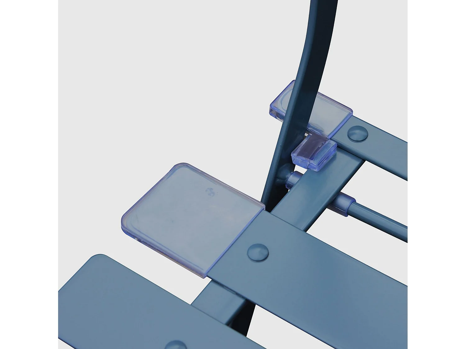 Mesa de jardín cuadrada plegable de metal, 2 sillas azul gris