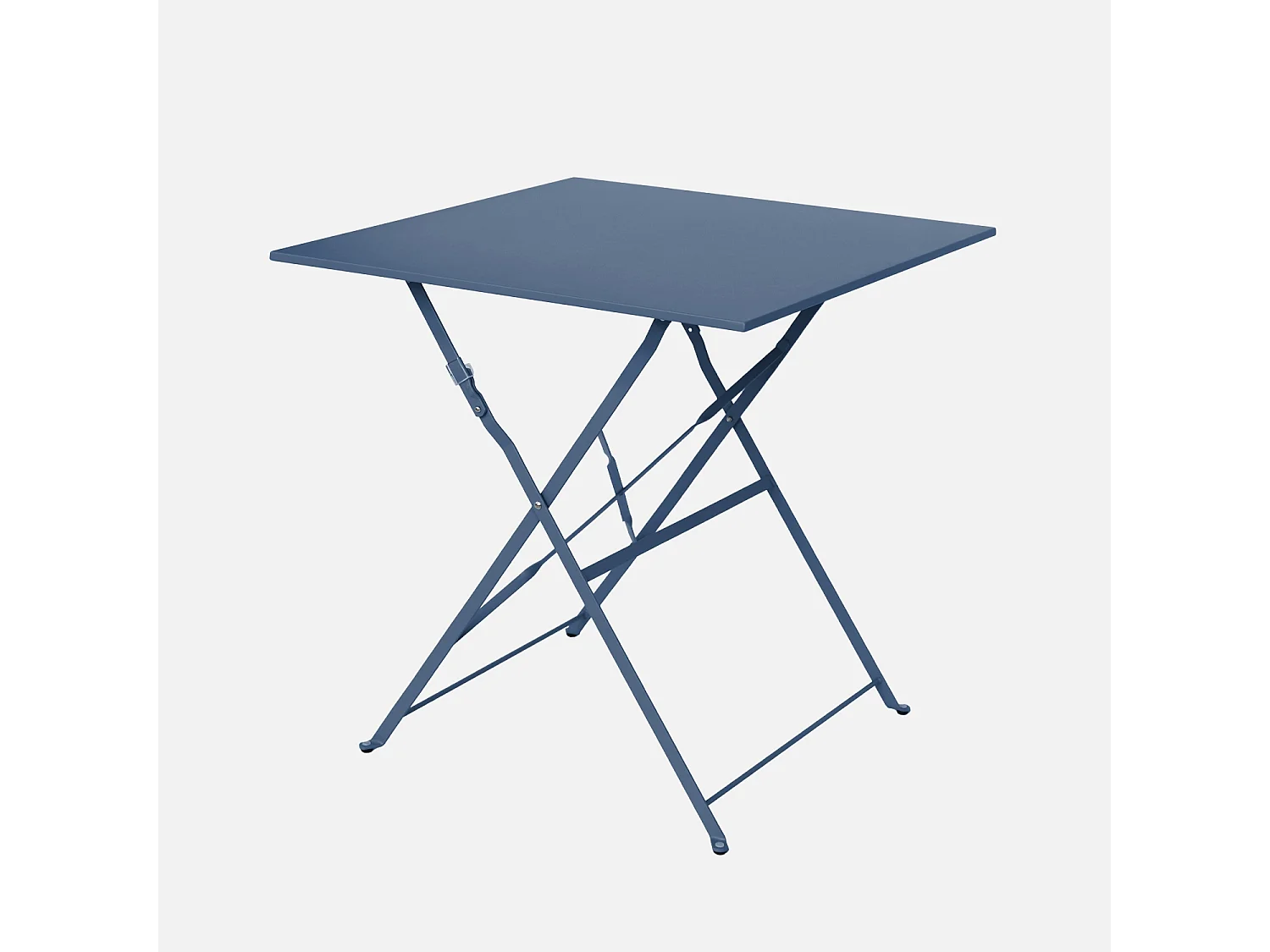 Table de jardin bistrot pliante métal + 2 assises bleu grisé 70 x 70cm. acier thermolaqué