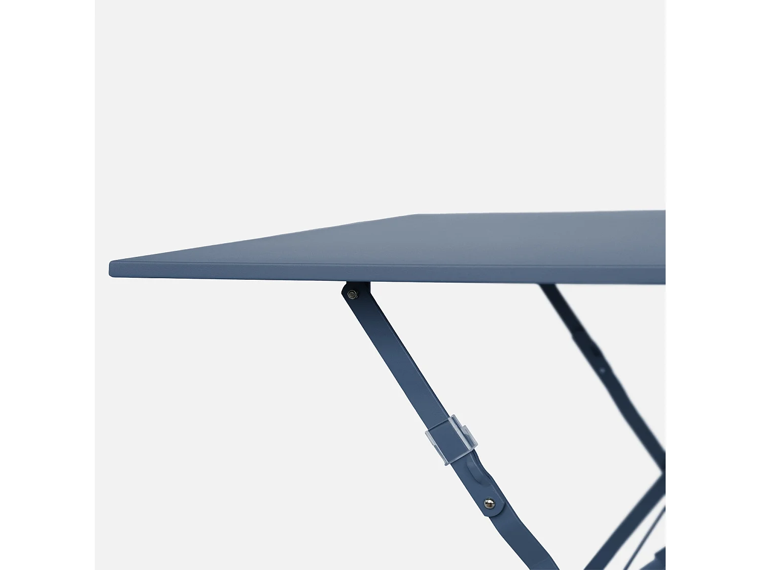 Table de jardin bistrot pliante métal + 2 assises bleu grisé 70 x 70cm. acier thermolaqué