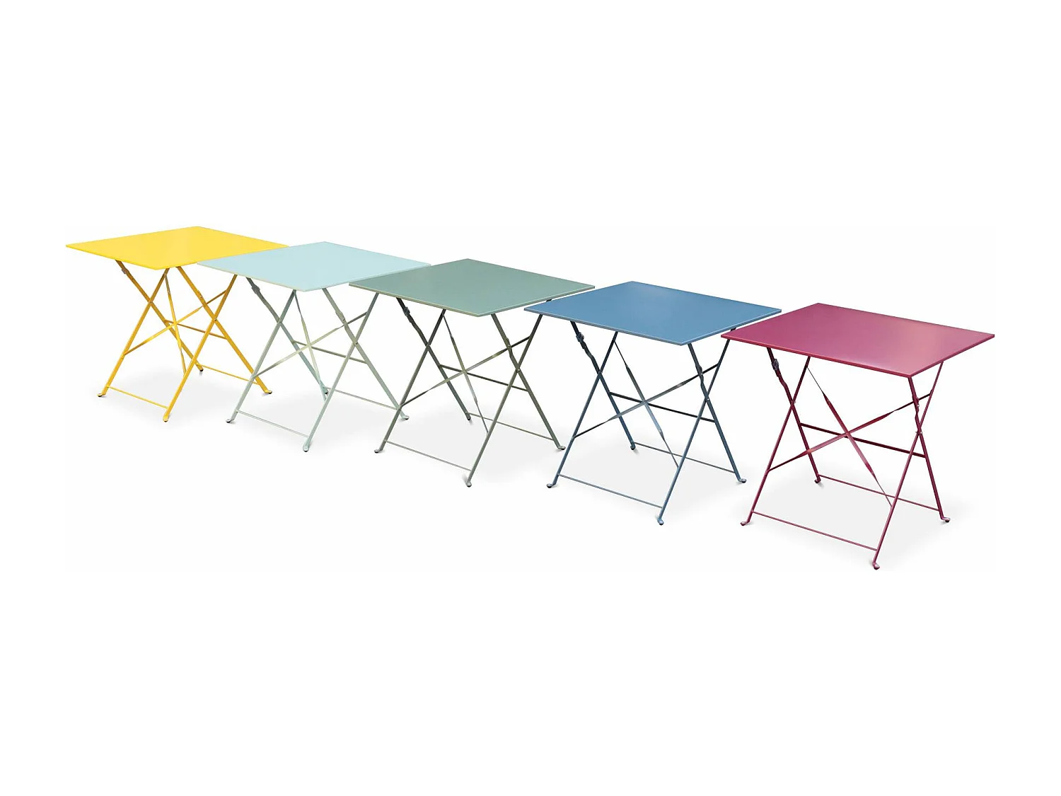 Table de jardin bistrot pliante métal + 2 assises bleu grisé 70 x 70cm. acier thermolaqué