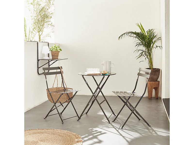 Mesa de jardín cuadrada plegable de metal, 2 sillas antracita